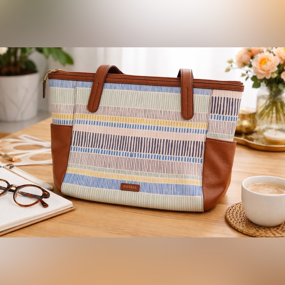 Fossil Blue and Brown Striped Bag